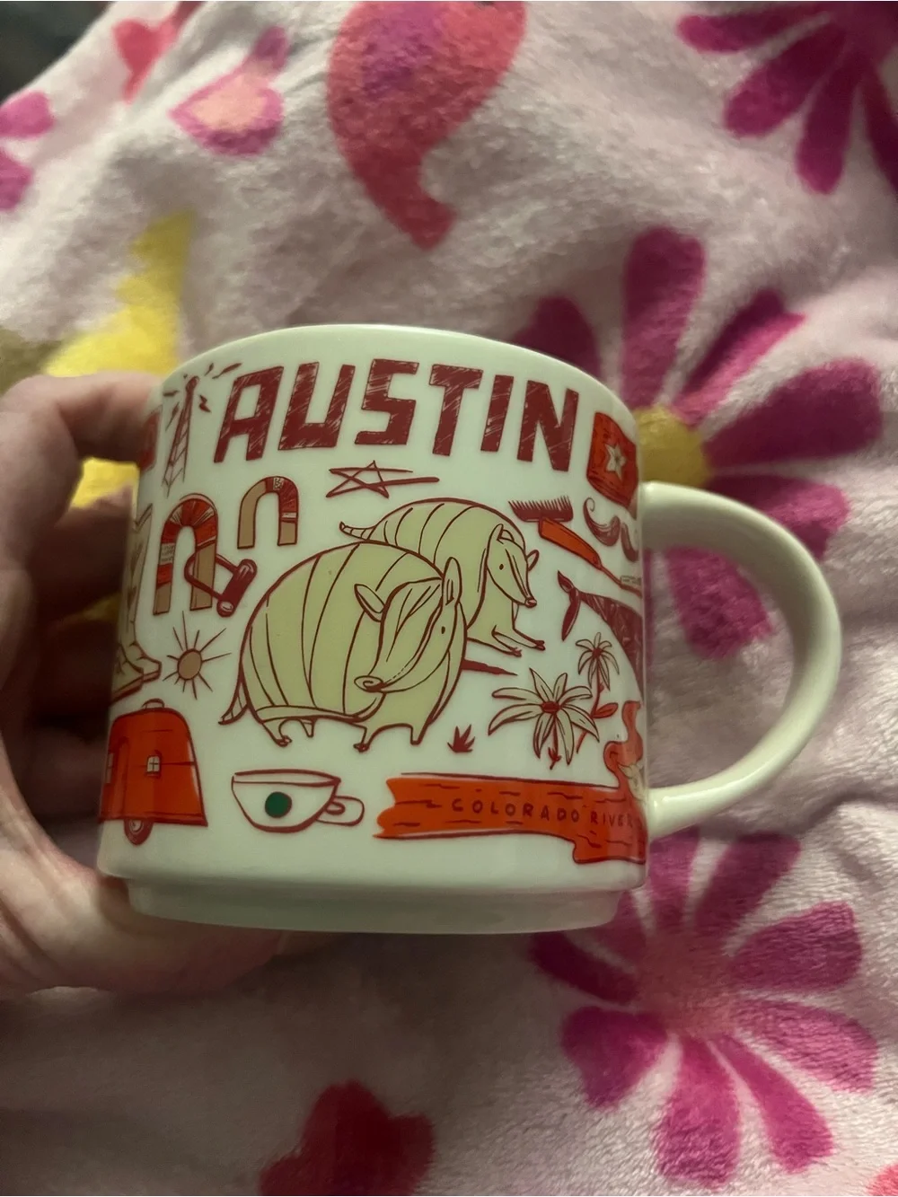Starbucks White Mug with Orange Graphic Accents